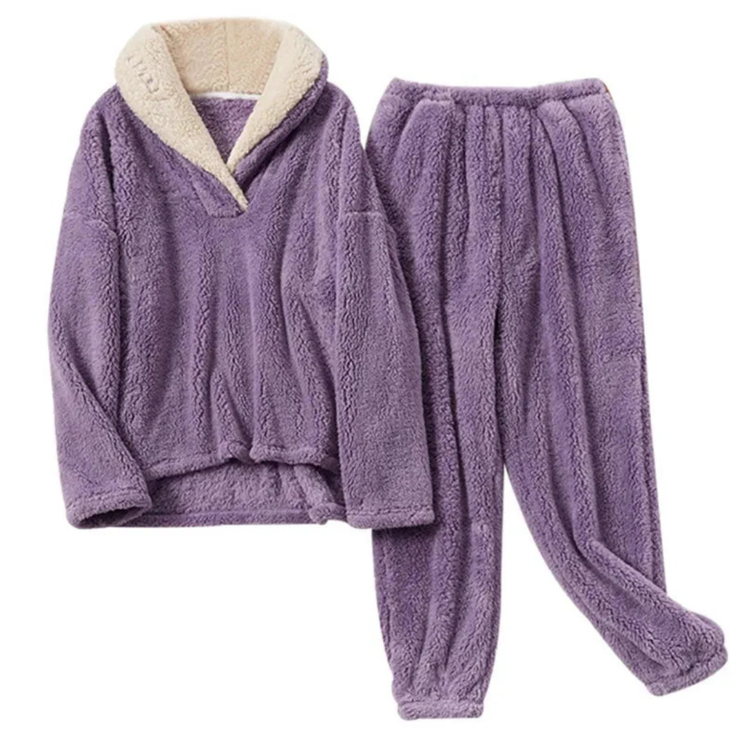 Women's Fleece Pajama Set Long Sleeve Top & Pants Cozy Sleepwear for Winter Nights Cold Weather Loungewear