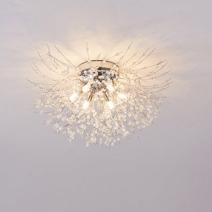 Lámpara de techo de montaje empotrado con diseño de diente de león de cristal: accesorio de 16 pulgadas en dorado y plateado para dormitorio, pasillo y baño