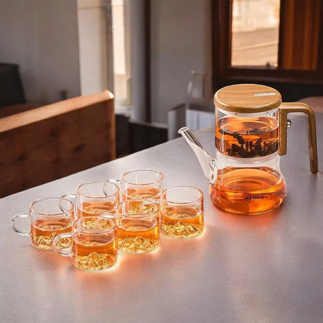 Glass Teapot with Magnetic Filter 25 fl oz for Loose Leaf Tea Herbal Infusions Wood Handle Heat Resistant