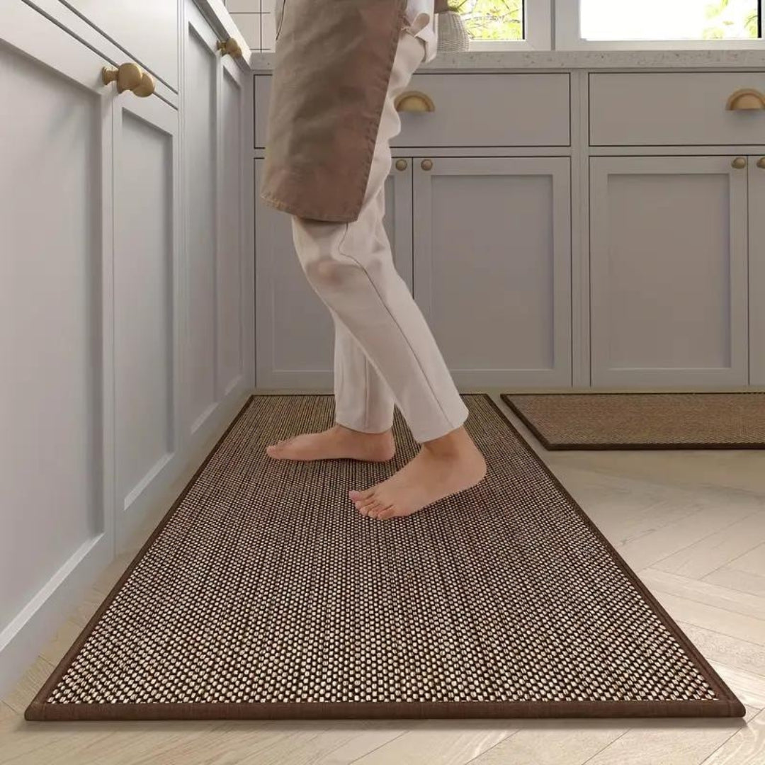 Anti-Fatigue Kitchen Floor Mat Set 2-Piece Cushioned PVC Foam Non-Slip Runner Beige Washable Comfort Rug for Cooking Prep Sink Area Standing
