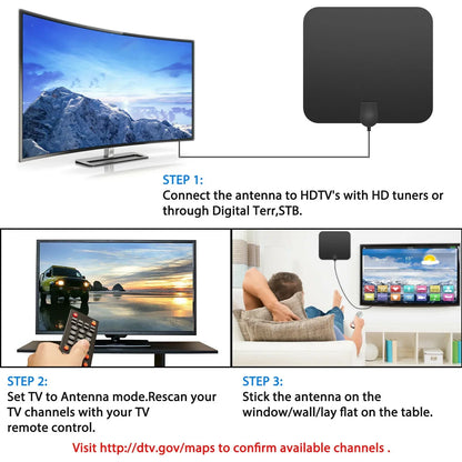 Indoor Digital TV Antenna with Signal Amplifier for Crystal Clear HD Channels | Long-Range UHF VHF Reception | Wall or Window Mount for