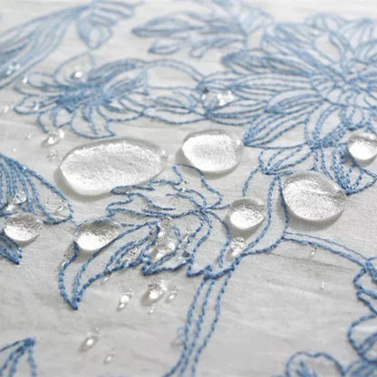 Delfina Lace Tablecloth - Blue Floral Cotton, Ruffled Edges