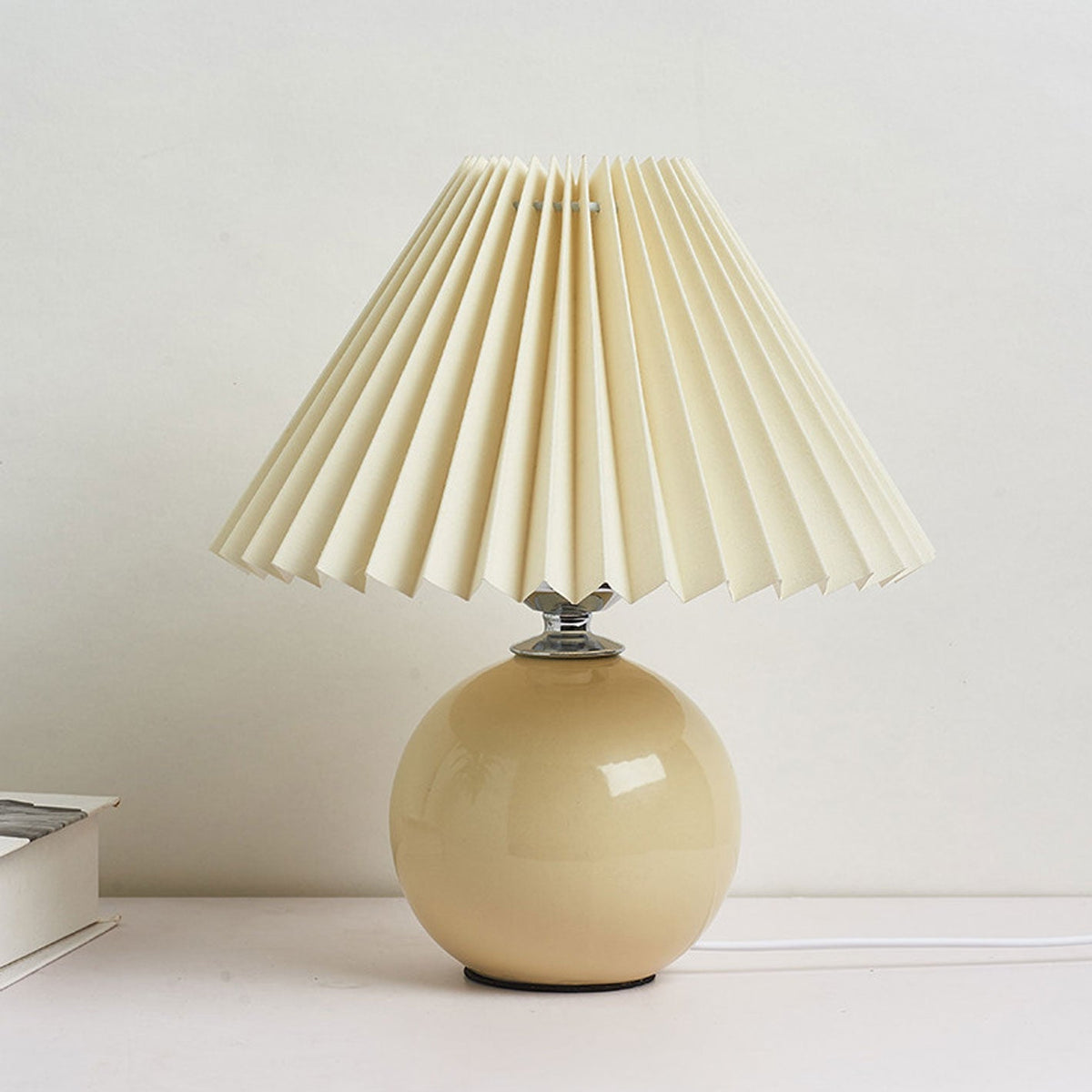 Ceramic Accent Lamp with Fabric Shade 11x9.5 in E26 Socket for Nightstand Desk Study Room Reading Light Modern Home Decor
