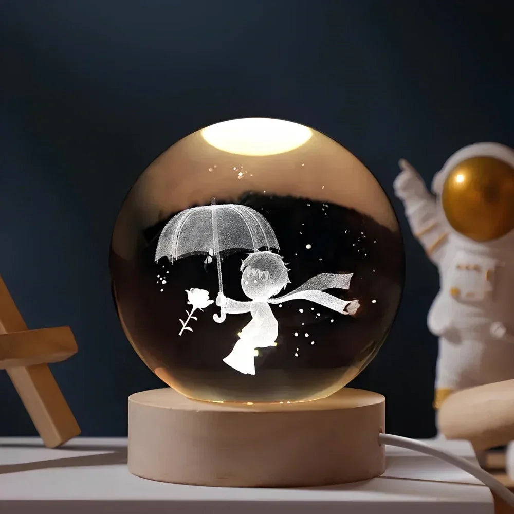 Cosmic Crystal Ball Night Light with LED Color Display | 25 Space Designs | USB Powered Galaxy Sphere Lamp for Bedroom, Living Room & Gift
