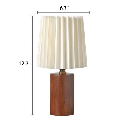 Nightstand Lamp with Pleated Shade Wood Base 12 in Tall USB or E26 Socket Soft Ambient Light for Bedroom Office Reading Scandinavian Modern