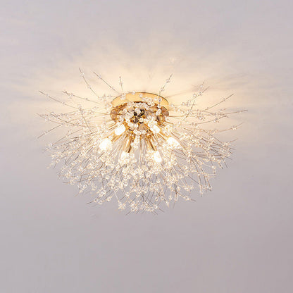 Lámpara de techo de montaje empotrado con diseño de diente de león de cristal: accesorio de 16 pulgadas en dorado y plateado para dormitorio, pasillo y baño