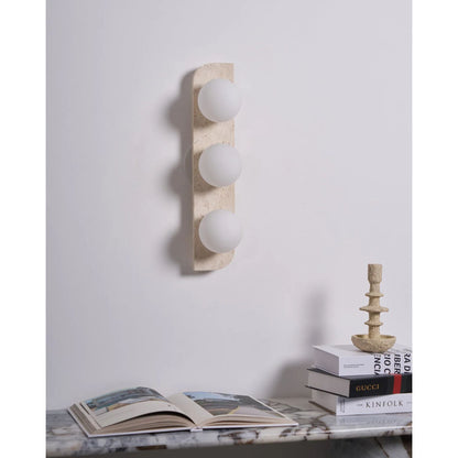 Natural Stone Sconce with Glass Globe G9 Socket Beige Neutral Ambient Light for Entryway Bathroom Bedroom Modern Minimalist Home Décor