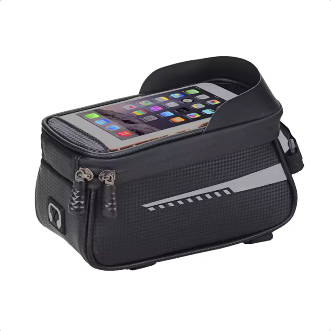 Bike Phone Holder Bag Waterproof Touchscreen Handlebar Pouch for iPhone & Android | Front Frame Storage Organizer for Cycling Commute