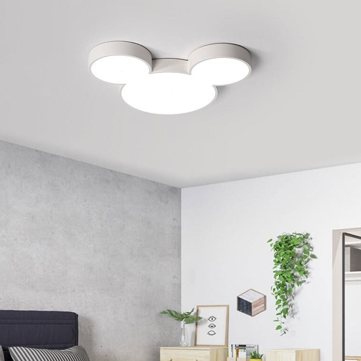 Cartoon Character LED Flush Mount Ceiling Light for Kids Room – Slim Low-Profile Design in Blue, Green, Pink & White with Integrated LED