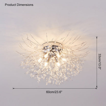 Lámpara de techo de montaje empotrado con diseño de diente de león de cristal: accesorio de 16 pulgadas en dorado y plateado para dormitorio, pasillo y baño