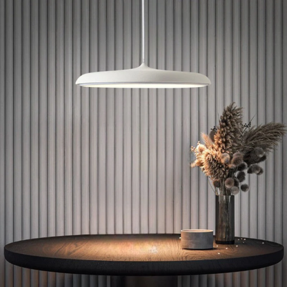 Lámpara colgante LED redonda de metal y acrílico – Luz colgante azul de 16 pulgadas para comedor, isla de cocina, dormitorio – Diseño minimalista moderno