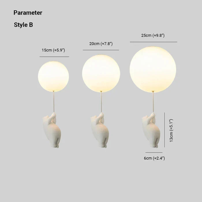 Kids Ceiling Light Nursery Bear Balloon Pendant LED Lamp Bedroom Playroom Decor Warm White Glow Animal Theme Hanging Fixture