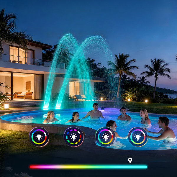 Solar Pool Fountain with Color-Changing LED Lights Dual Arc Spray 18-Light RGB Auto-Dusk Wireless Rechargeable for Intex Bestway Above Groun