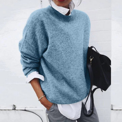 Women's Relaxed Pullover Sweater in Soft Polyester – Crew Neck Long Sleeve Casual Top for Everyday Comfort & Layering Year-Round