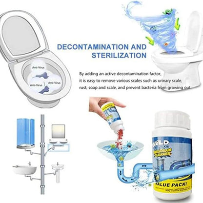 Foaming Pipe Unblocker Powder for Kitchen & Bathroom Drains – Enzyme Formula Dissolves Hair, Grease & Soap Scum, Safe for All Plumbing