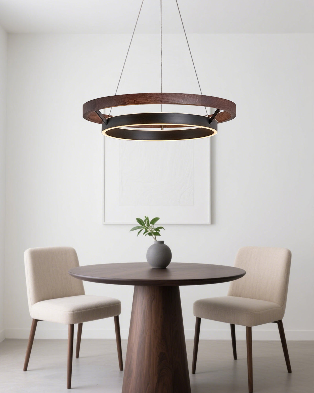 Circular Wood Ring Chandelier with LED Lighting 24-47 Inches Adjustable Height Farmhouse Dining Room Kitchen Island Ceiling Fixture