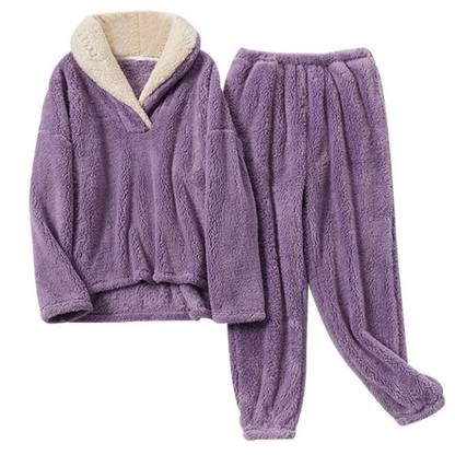 Women's Fleece Pajama Set 2-Piece Long Sleeve Top & Pants for Winter Sleepwear Loungewear Cozy Nights