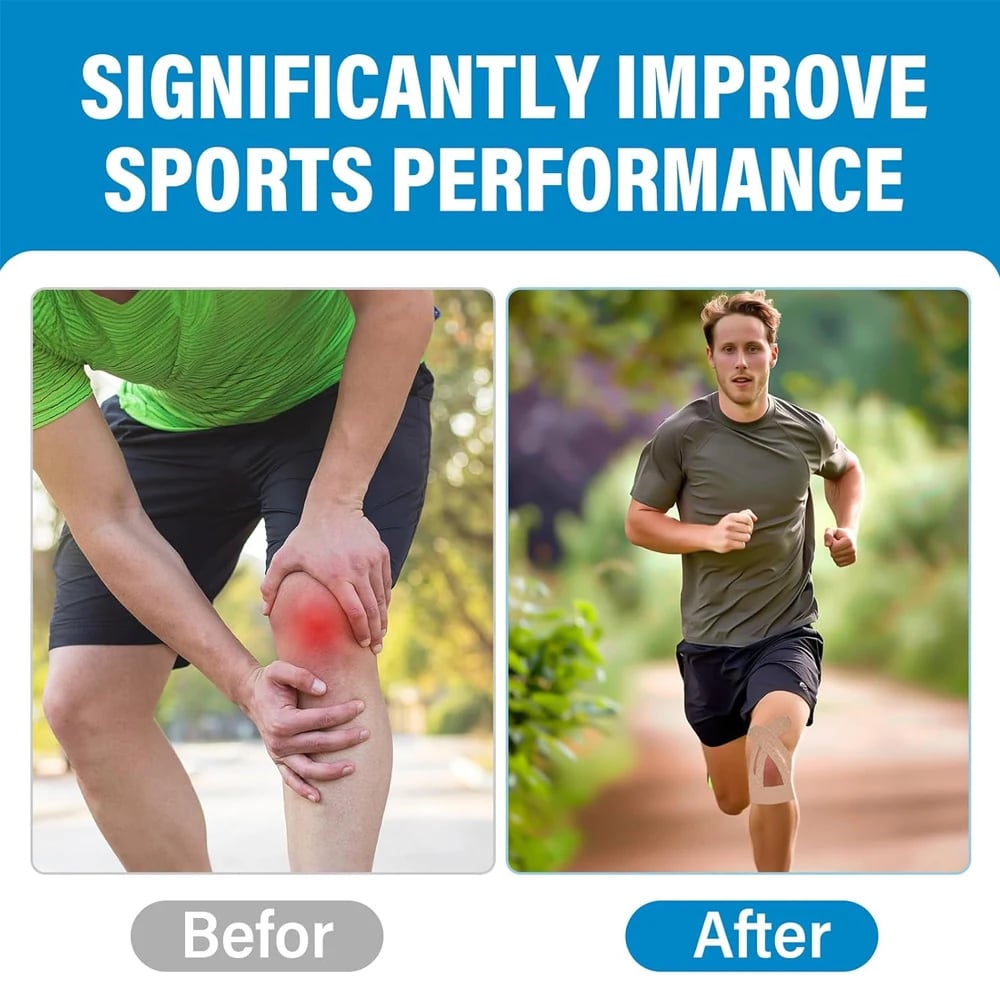 Pre-Cut Kinesiology Tape for Knee Support – 150% Stretch Cotton Athletic Tape for Pain Relief & Stability During Sports & Daily Activity