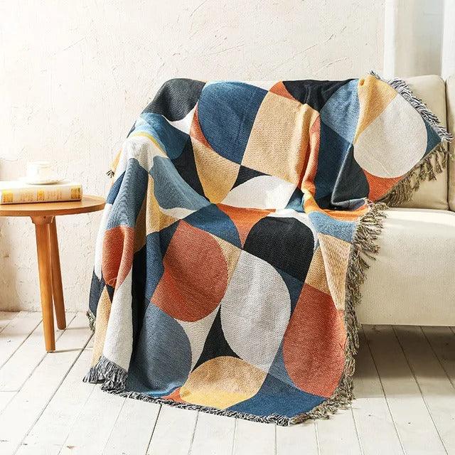 Jacquard Woven Accent Blanket with Fringe for Couch Bed Chair 51x63 in 63x87 in Multicolor Cotton Poly Blend Bohemian Home Decor