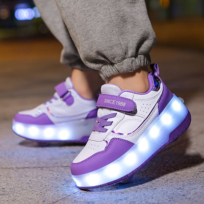 LED Light-Up Roller Skate Sneakers for Kids with Removable Wheels – USB Rechargeable Inline Shoes for Boys & Girls