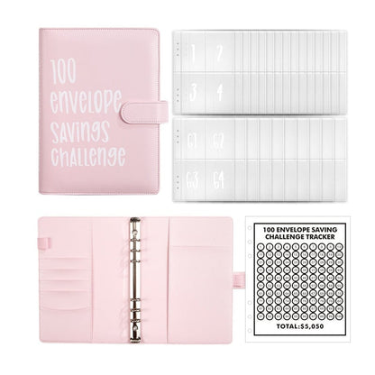 100-Envelope Money Saving Binder with Cash Envelopes for Budget Tracking & Financial Goals | PU Leather Organizer for Home Finance