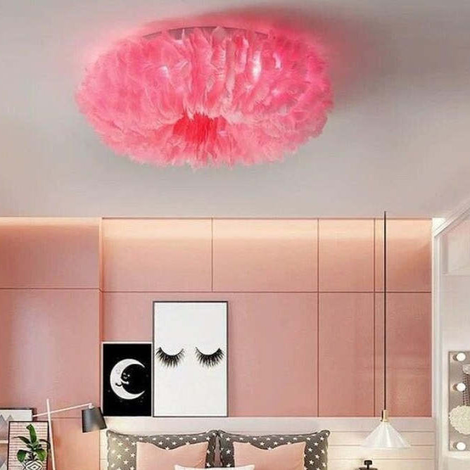 Feathered Flush Mount LED Ceiling Light 40W for Bedroom Living Room Modern Layered Design Soft Warm White Indoor Lighting