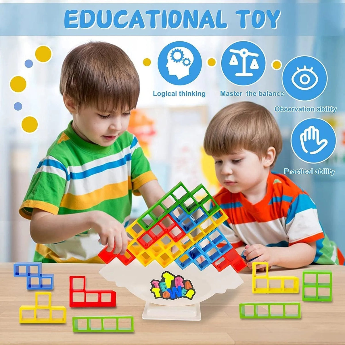 Wooden Stacking Block Tower Game for Family Game Night – Skill Building Balance Challenge for Kids & Adults