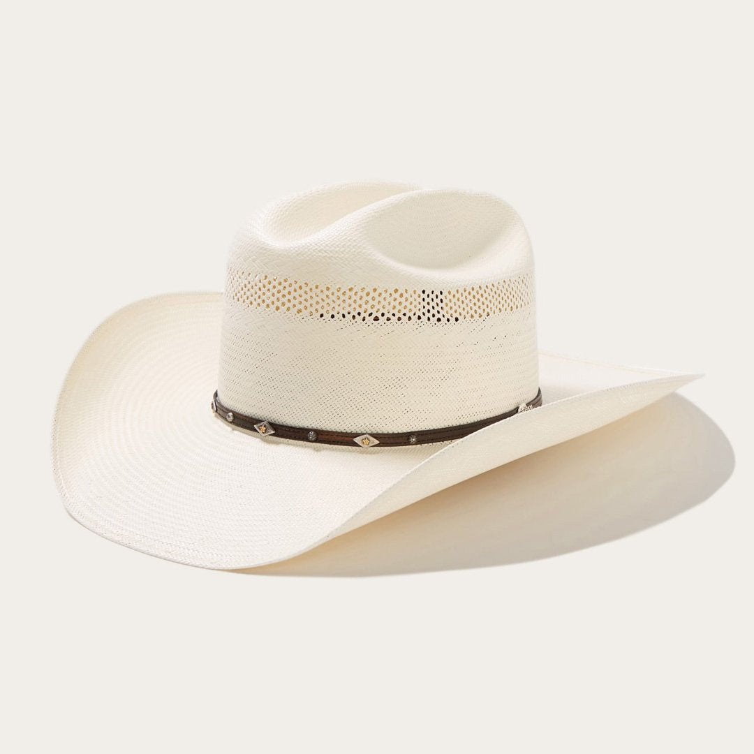 Woven Straw Western Hat with Leather Band – Ventilated Cattleman Crown for Men & Women