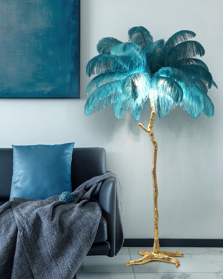 Tropical Feather Standing Lamp 63 in Tall Palm Tree Style Ambient Floor Light for Bedroom Living Room Decorative Accent Lighting
