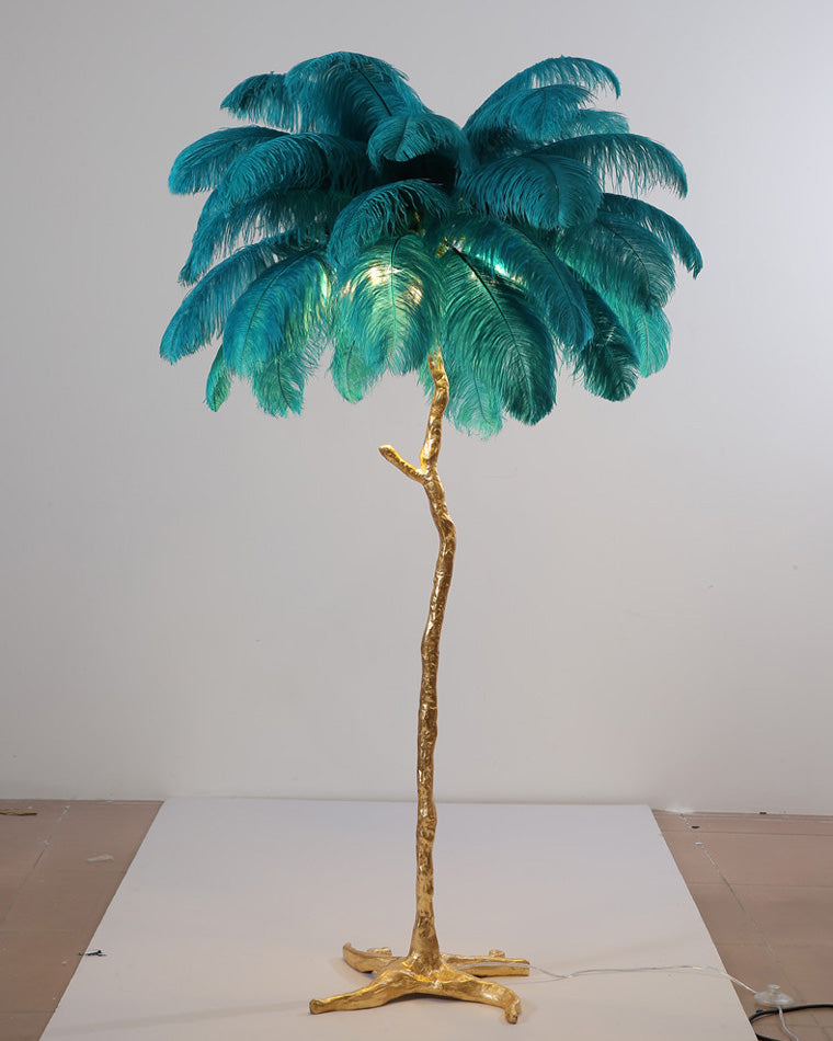 Tropical Feather Standing Lamp 63 in Tall Palm Tree Style Ambient Floor Light for Bedroom Living Room Decorative Accent Lighting