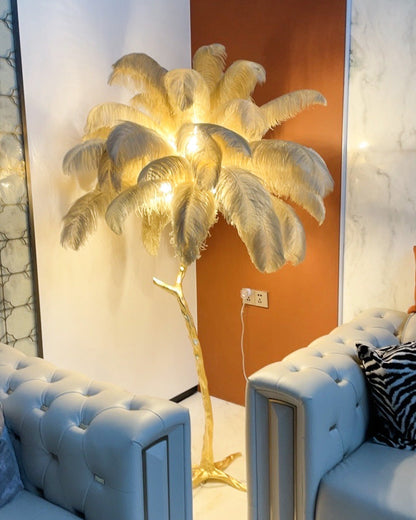 Tropical Feather Standing Lamp 63 in Tall Palm Tree Style Ambient Floor Light for Bedroom Living Room Decorative Accent Lighting