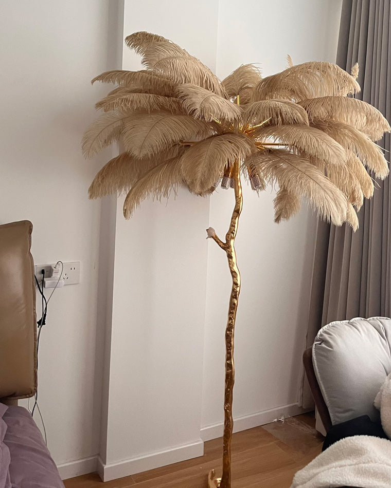 Tropical Feather Standing Lamp 63 in Tall Palm Tree Style Ambient Floor Light for Bedroom Living Room Decorative Accent Lighting
