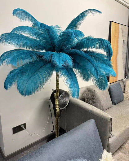 Tropical Feather Standing Lamp 63 in Tall Palm Tree Style Ambient Floor Light for Bedroom Living Room Decorative Accent Lighting