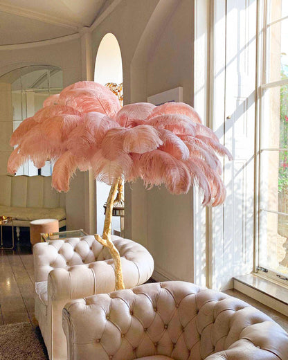 Tropical Feather Standing Lamp 63 in Tall Palm Tree Style Ambient Floor Light for Bedroom Living Room Decorative Accent Lighting