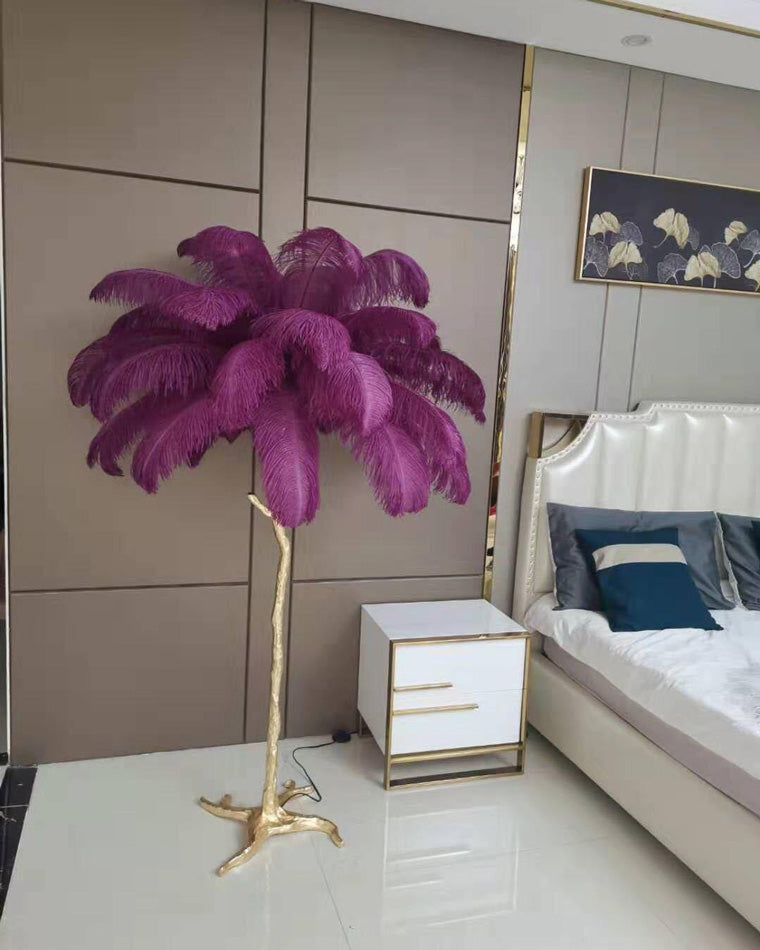 Tropical Feather Standing Lamp 63 in Tall Palm Tree Style Ambient Floor Light for Bedroom Living Room Decorative Accent Lighting