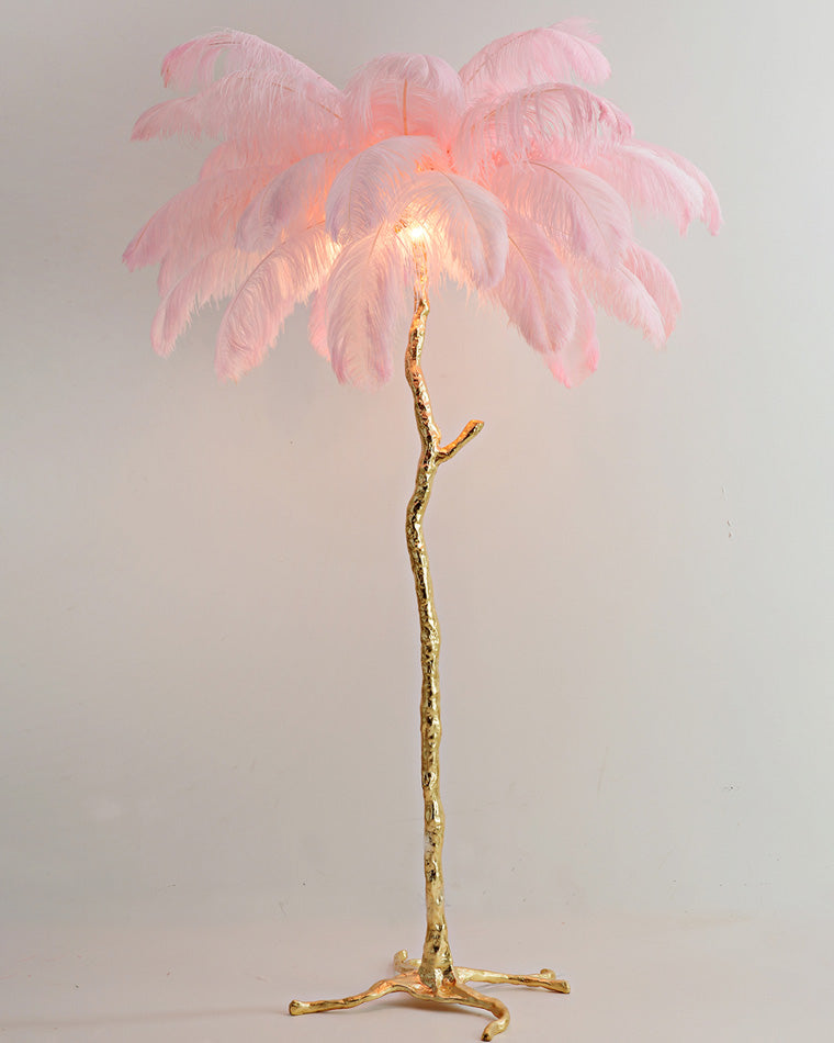Tropical Feather Standing Lamp 63 in Tall Palm Tree Style Ambient Floor Light for Bedroom Living Room Decorative Accent Lighting