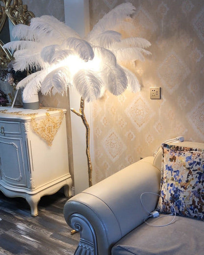 Tropical Feather Standing Lamp 63 in Tall Palm Tree Style Ambient Floor Light for Bedroom Living Room Decorative Accent Lighting