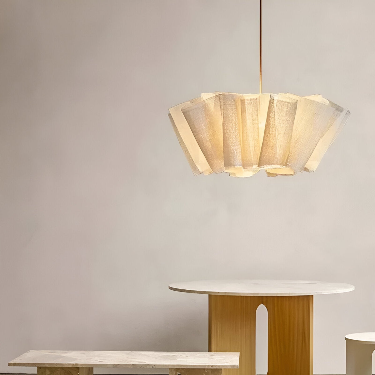 Lámpara de techo colgante con pantalla de tela plisada de 16 pulgadas, color crema cálido, para comedor, isla de cocina, estilo minimalista moderno escandinavo japonés, iluminación ambiental
