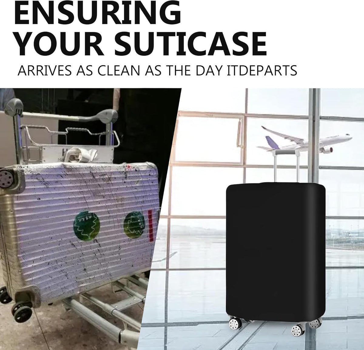 Suitcase Protector 3-Pack Set Elastic Travel Bag Sleeves Tear-Resistant Dust Shield for Carry-On Medium Large Luggage 19-30 Inch Black Hard