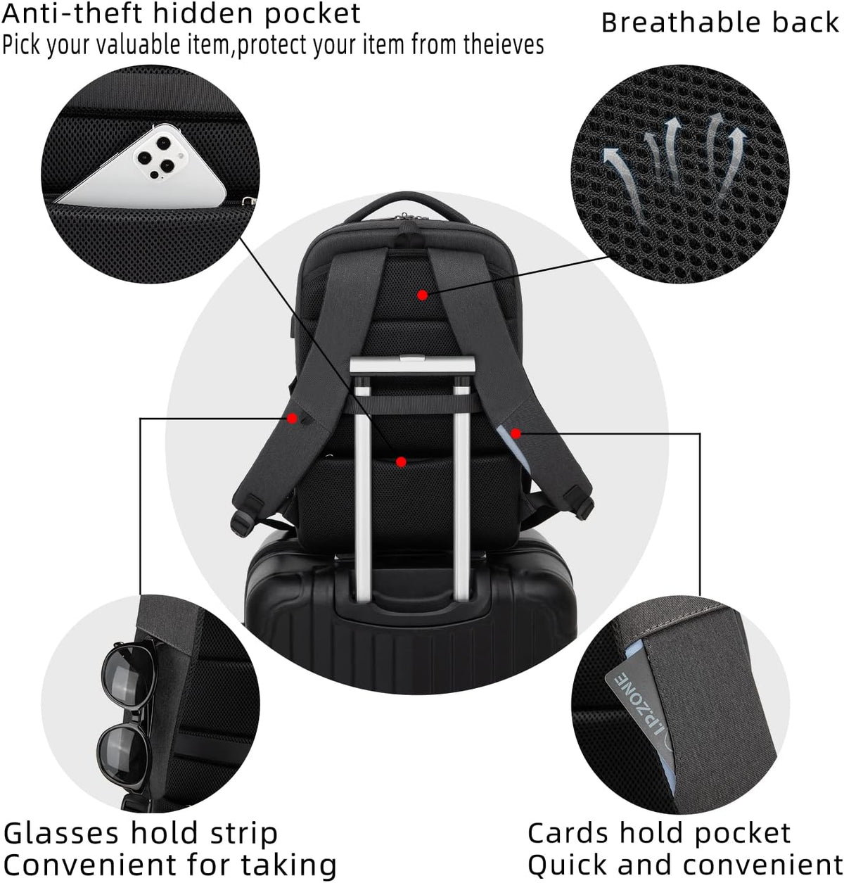 Travel Backpack with USB Charging Port for Laptops up to 17 Inches | Water-Resistant Daypack with Anti-Theft Pocket for Business Work School