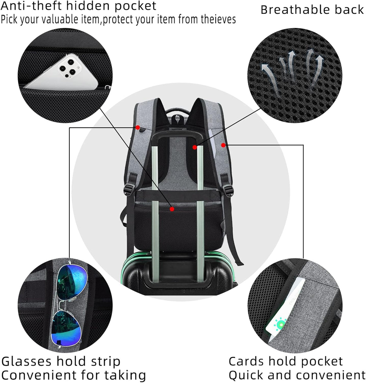 Travel Backpack with USB Charging Port for Laptops up to 17 Inches | Water-Resistant Daypack with Anti-Theft Pocket for Business Work School