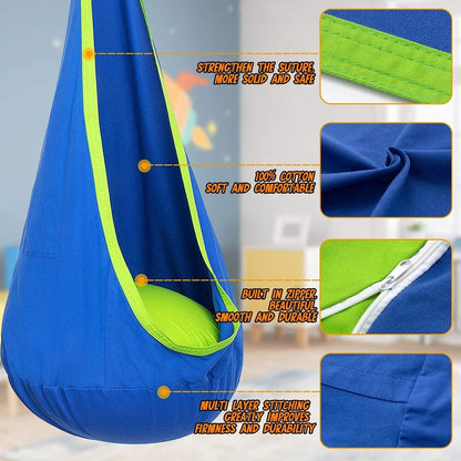Hanging Pod Chair for Kids and Adults – Cozy Fabric Swing Seat for Indoor and Outdoor Relaxation, Reading Nook