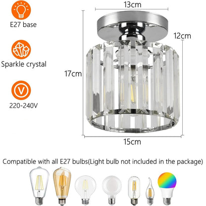 Flush Mount Crystal Light Fixture E27 Socket Black Gold for Bedroom Living Room Hallway Indoor Home Décor Compact Reflective Shade Elegant A