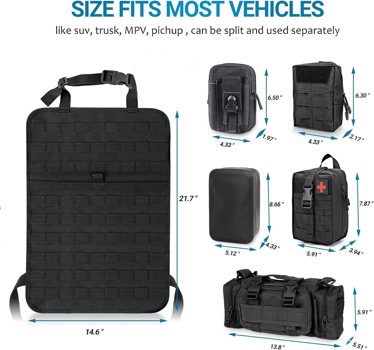 Táctico | Organizador de asiento de coche con diseño impermeable y sistema Molle | Solución de almacenamiento versátil para coches, camiones y SUVs