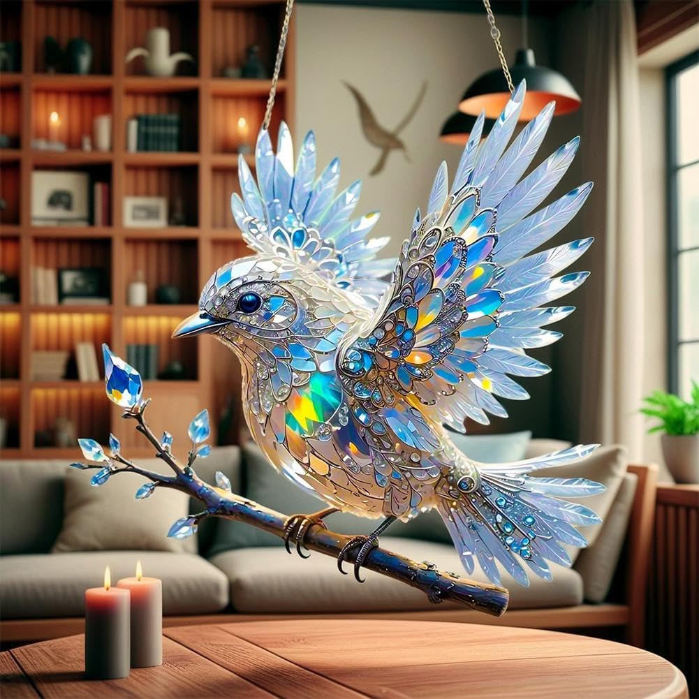 Adorno de cristal para ventana con forma de pájaro: decoración de luz reflectante para el hogar
