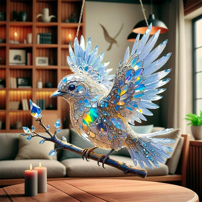 Adorno de cristal para ventana con forma de pájaro: decoración de luz reflectante para el hogar