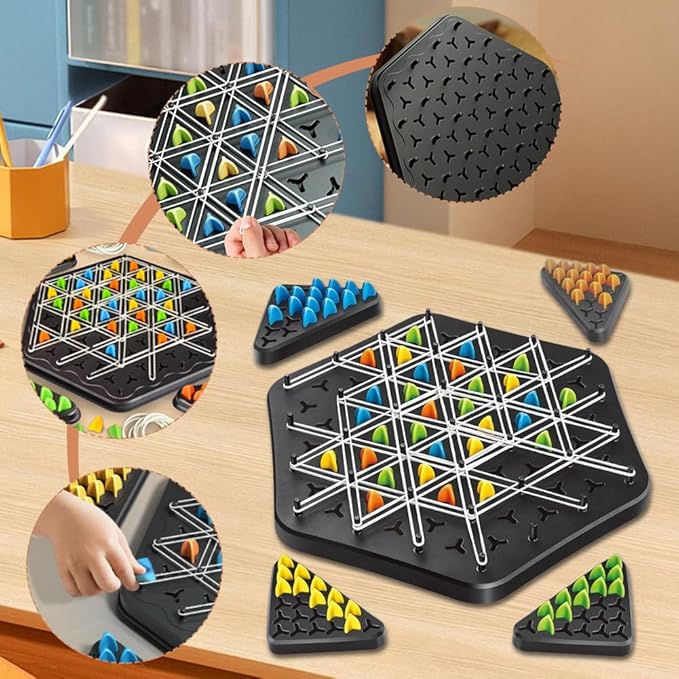 Strategic Triangle Board Game for Kids & Adults – Screen-Free Logic Puzzle with Pegs & Elastic Bands for Family Game Night
