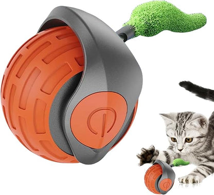 Self-Rolling Cat Ball with Feather Tail for Indoor Play – USB Rechargeable Obstacle-Sensing Pet Entertainment Toy