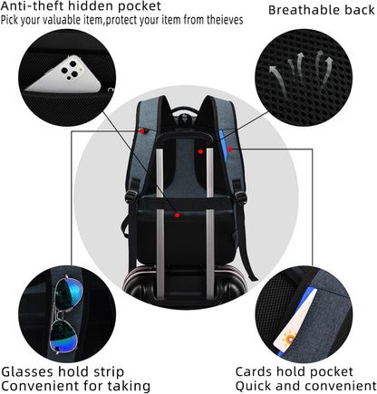 Travel Backpack with USB Charging Port for Laptops up to 17 Inches | Water-Resistant Daypack with Anti-Theft Pocket for Business Work School