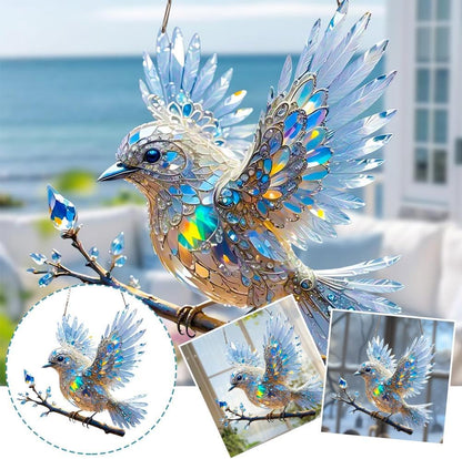 Adorno de cristal para ventana con forma de pájaro: decoración de luz reflectante para el hogar